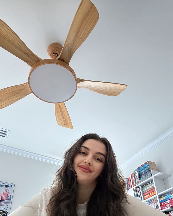 Ventilateur plafond réversible avec éclairage LED intégré. Design moderne et épuré.