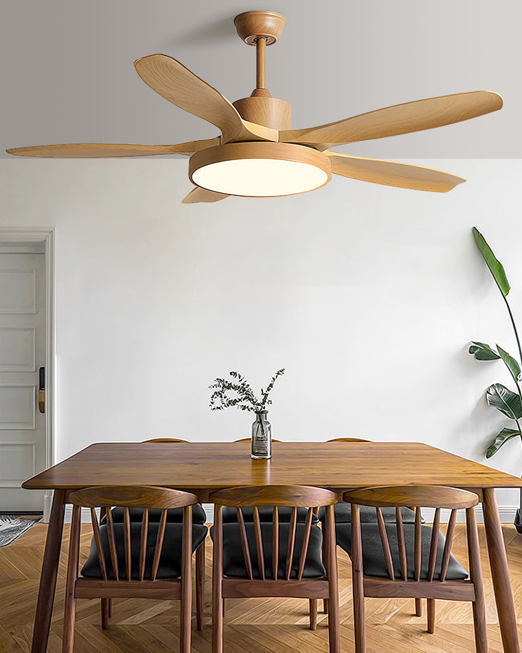 Ventilateur plafond réversible avec éclairage LED intégré. Design moderne et épuré.