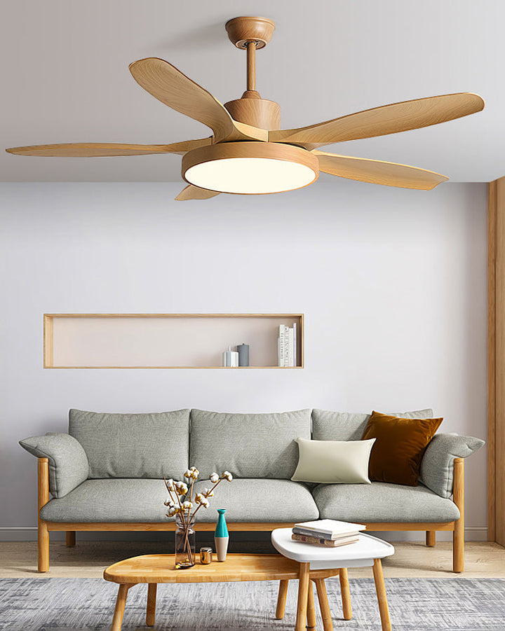 Ventilateur plafond réversible avec éclairage LED intégré. Design moderne et épuré.