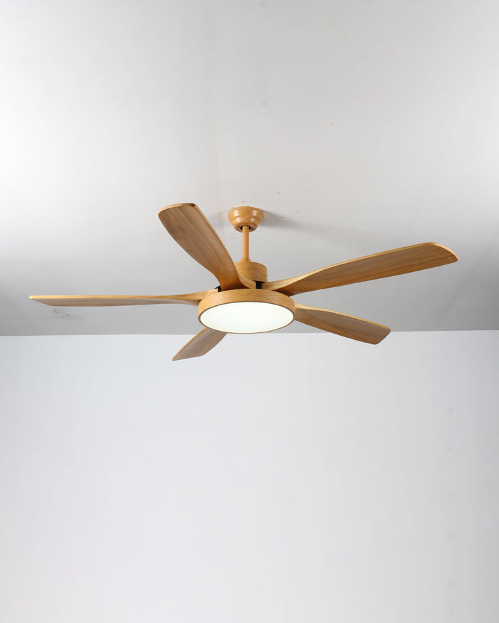 Ventilateur plafond réversible avec éclairage LED intégré. Design moderne et épuré.