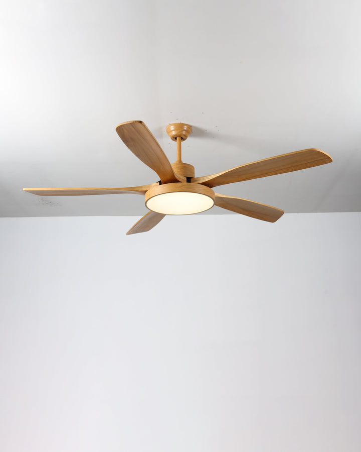 Ventilateur plafond réversible avec éclairage LED intégré. Design moderne et épuré.