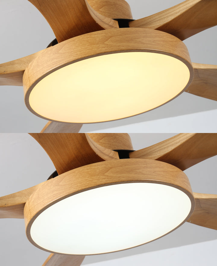Ventilateur plafond réversible avec éclairage LED intégré. Design moderne et épuré.