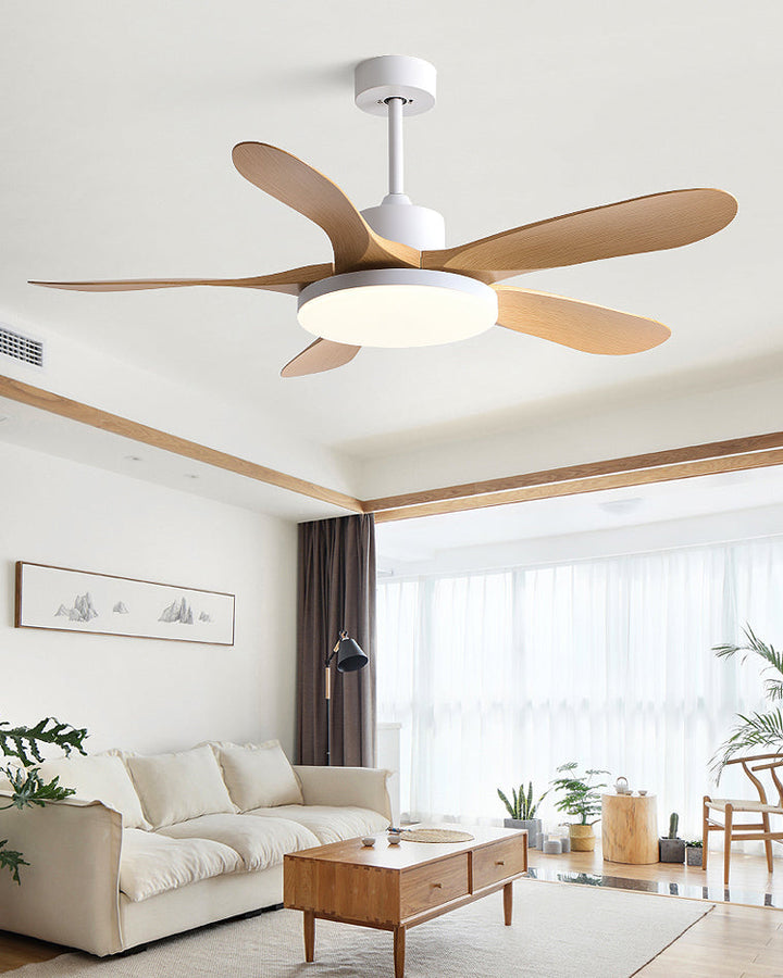 Ventilateur plafond réversible avec éclairage LED intégré. Design moderne et épuré.