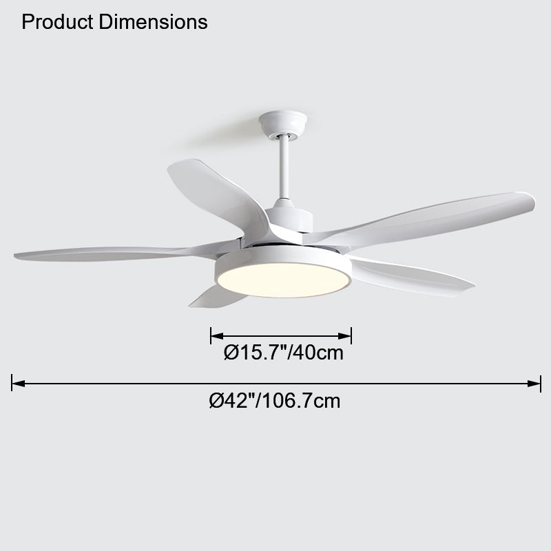 Ventilateur plafond réversible avec éclairage LED intégré. Design moderne et épuré.