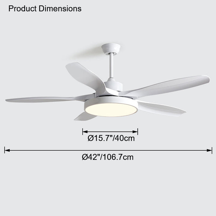 Ventilateur plafond réversible avec éclairage LED intégré. Design moderne et épuré.