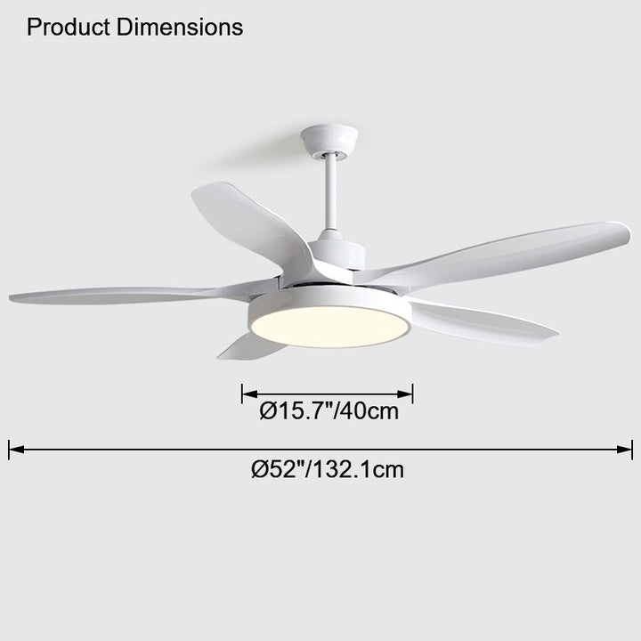 Ventilateur plafond réversible avec éclairage LED intégré. Design moderne et épuré.