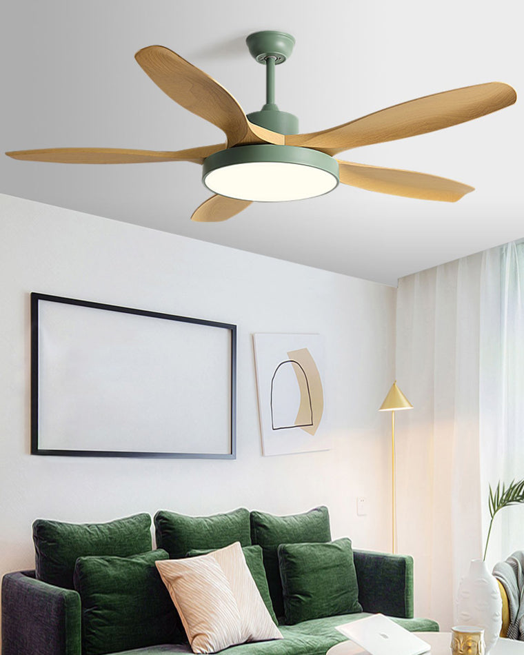 Ventilateur plafond réversible avec éclairage LED intégré. Design moderne et épuré.