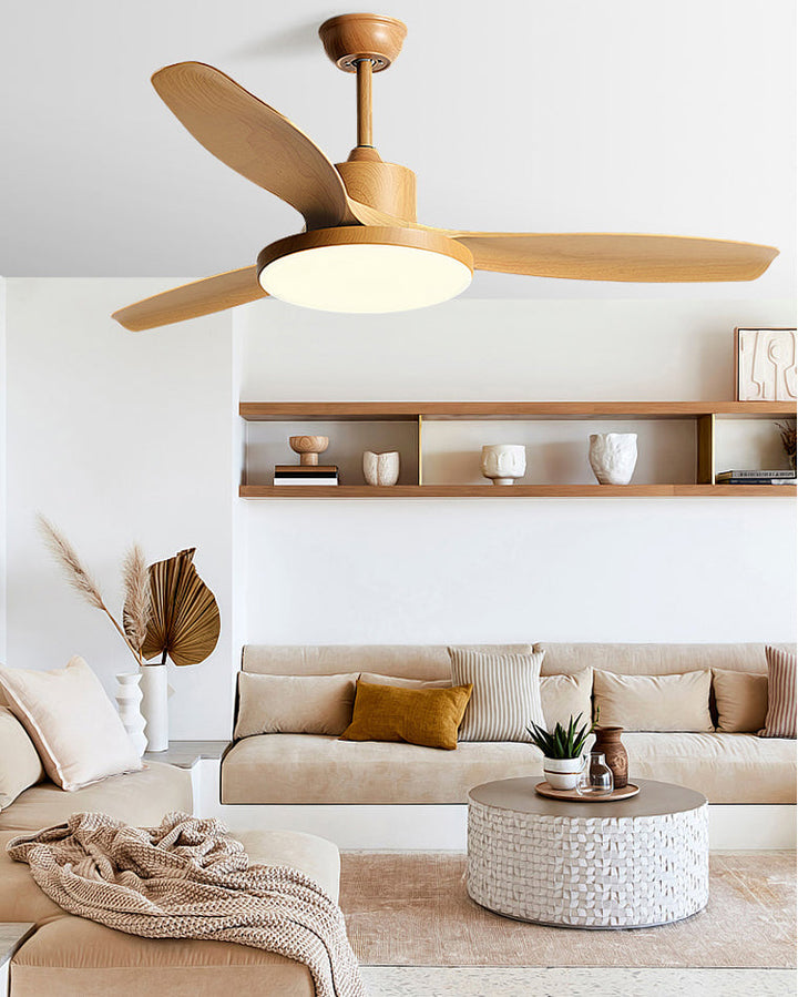 Ventilateur plafond réversible avec éclairage LED intégré. Design moderne et épuré.