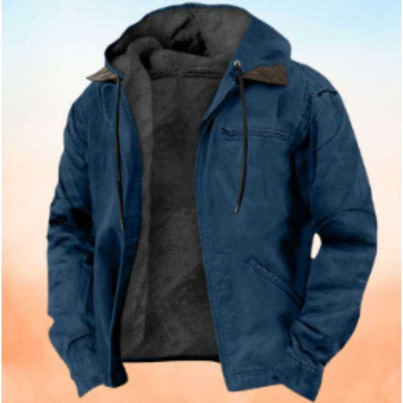 Veste à capuche homme moderne et chaude, doublure intérieure, coupe ajustée, idéale pour style urbain et confort hivernal.