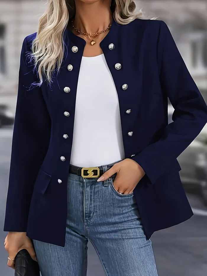 Veste ajustée élégante pour bureau.  Coupe chic, noir, bleu ou rouge.