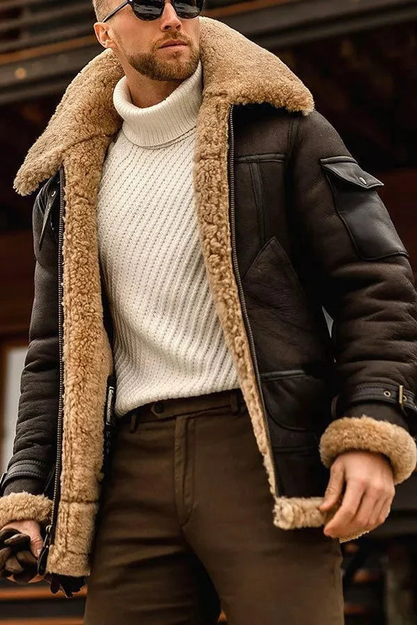 Veste aviateur homme élégante et chaude pour l'hiver, style vintage. Parfaite pour la mode masculine.