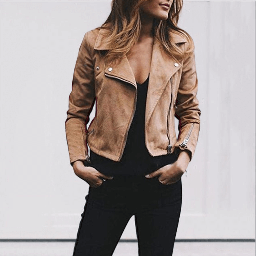 Veste femme biker élégante et confortable. Un indispensable mode pour un style décontracté chic au printemps comme à l'automne.