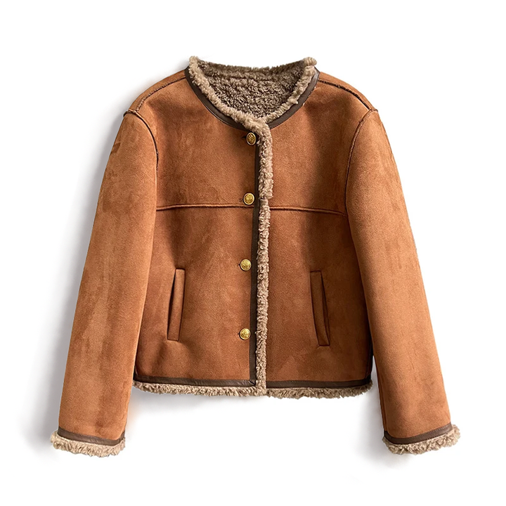 Veste bomber femme Stevie marron et blanc, idéale pour rester au chaud avec élégance et confort cet hiver.