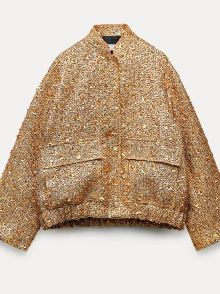 Veste bomber Lynn dorée pour femmes, design moderne et polyvalent. Élégante pour la mode automne-printemps.