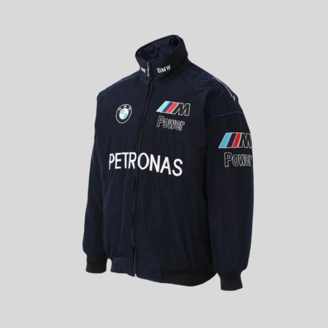 Veste bomber unisexe, style sport racing. Coupe tendance et confortable.  Idéale pour un look décontracté.