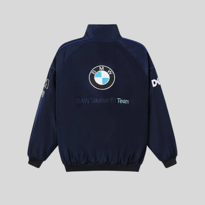 Veste bomber unisexe, style sport racing. Coupe tendance et confortable.  Idéale pour un look décontracté.