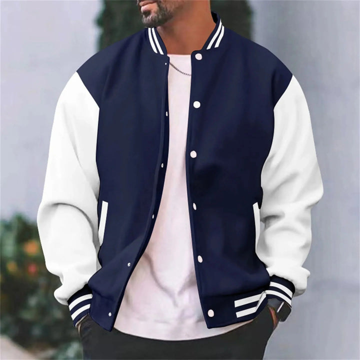 Veste bomber varsity homme slim-fit noire, style décontracté moderne. Idéale automne/printemps.
