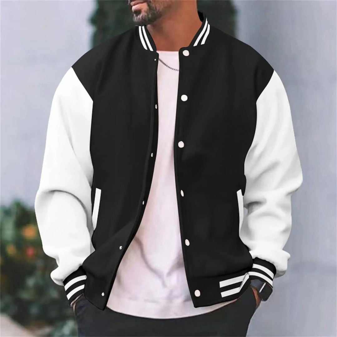 Veste bomber varsity noire, coupe ajustée, pour un look homme moderne et confortable.