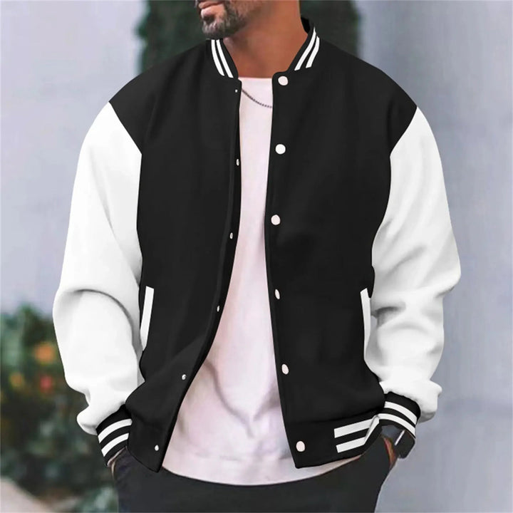 Veste bomber varsity noire, coupe ajustée, pour un look homme moderne et confortable.