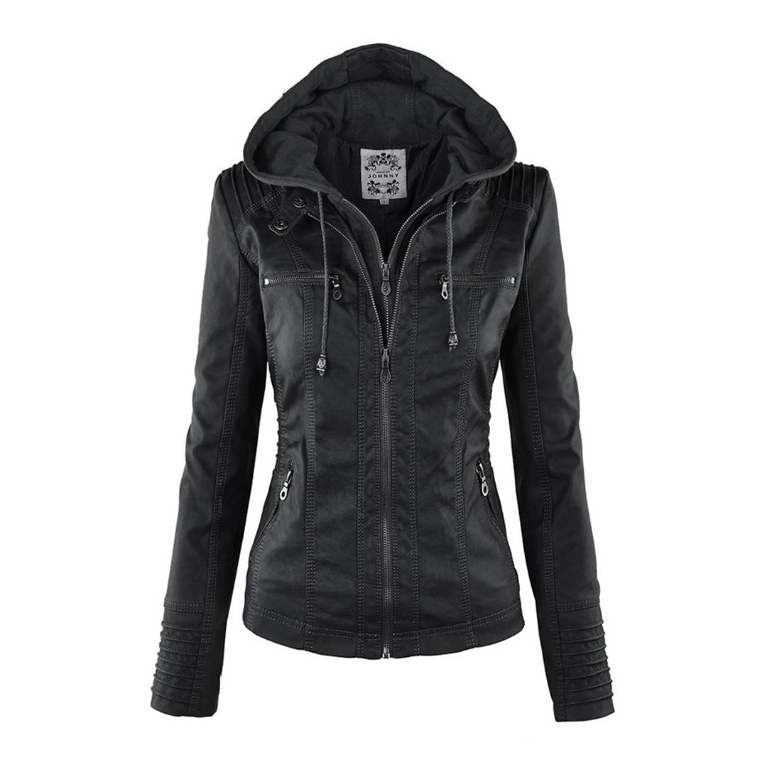 Manteau femme chic et tendance avec capuche, idéal pour un look décontracté automnal.