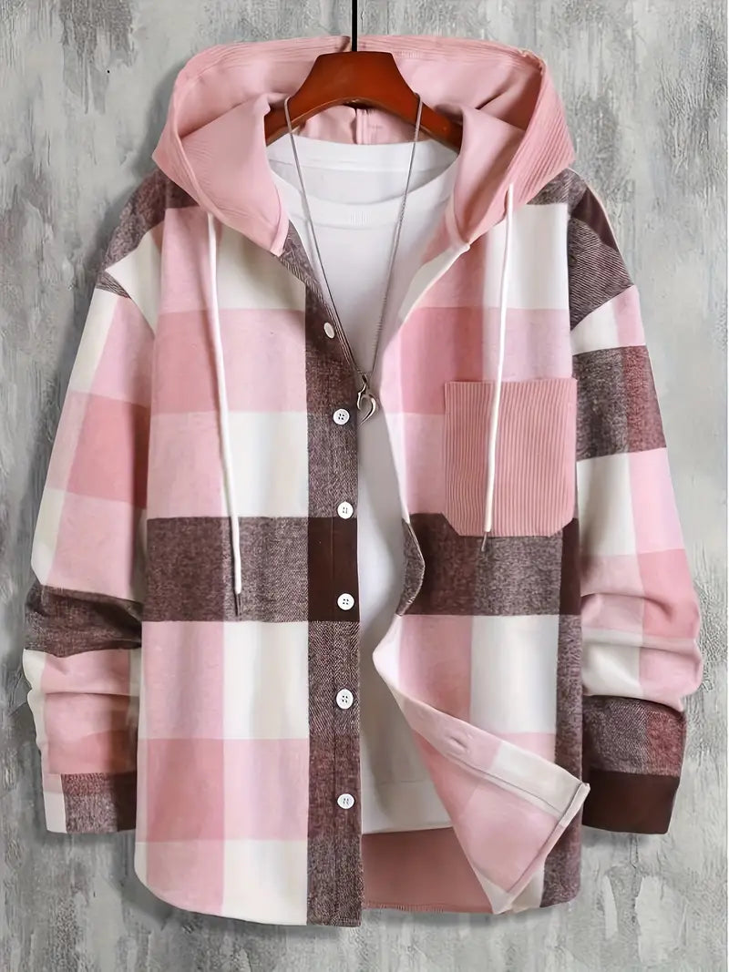 Veste homme décontractée à carreaux avec capuche, parfaite pour un look tendance et un confort optimal. Mode masculine hiver.