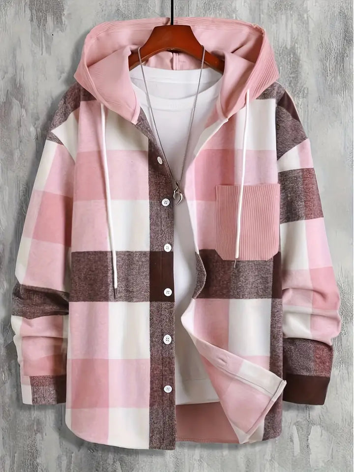 Veste homme décontractée à carreaux avec capuche, parfaite pour un look tendance et un confort optimal. Mode masculine hiver.