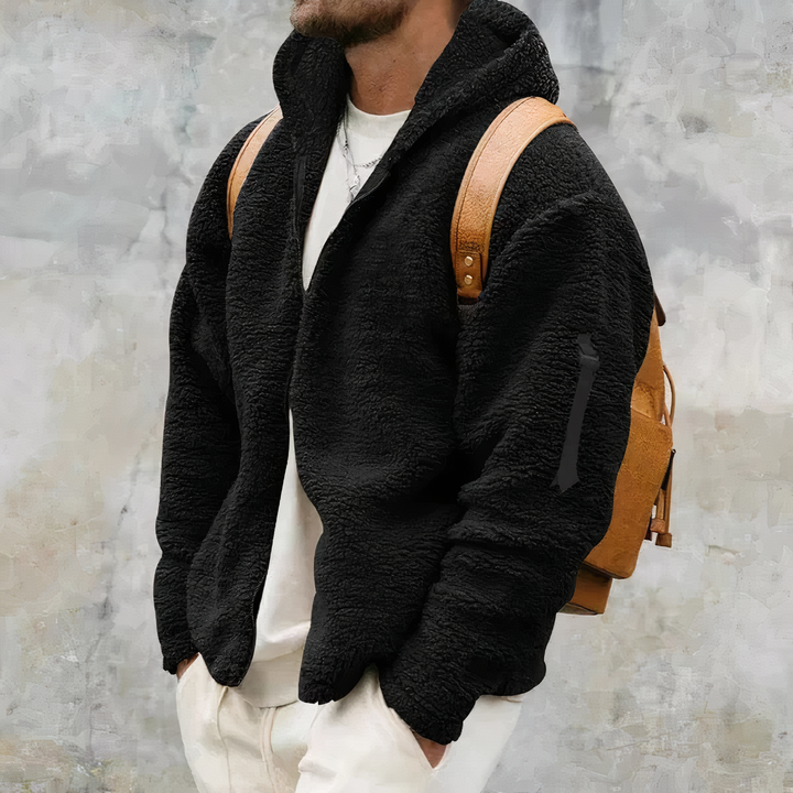Veste chaude Sherpa pour homme avec capuche zippée, parfaite pour le confort et la protection contre le froid en hiver.