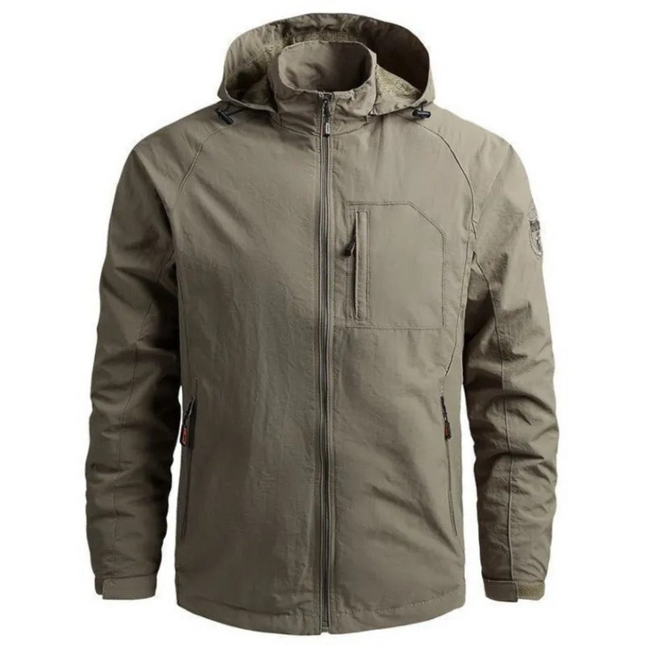 Veste cargo homme légère, verte, avec poches pratiques et capuche, idéale pour aventure estivale, imperméable, urbaine ou nat