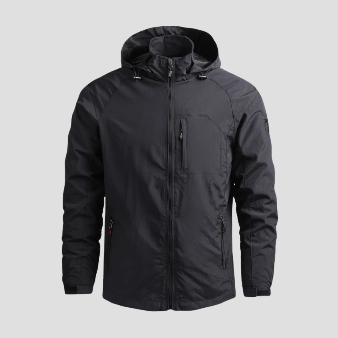 "Veste cargo imperméable homme, capuche intégrée, poches spacieuses, style urbain moderne, protection pluie, couleurs tendanc