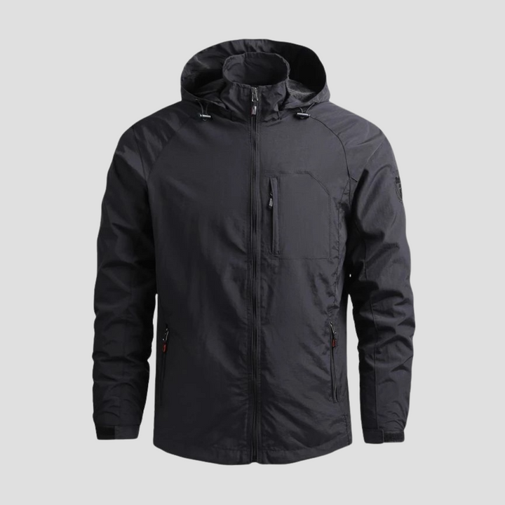 "Veste cargo imperméable homme, capuche intégrée, poches spacieuses, style urbain moderne, protection pluie, couleurs tendanc