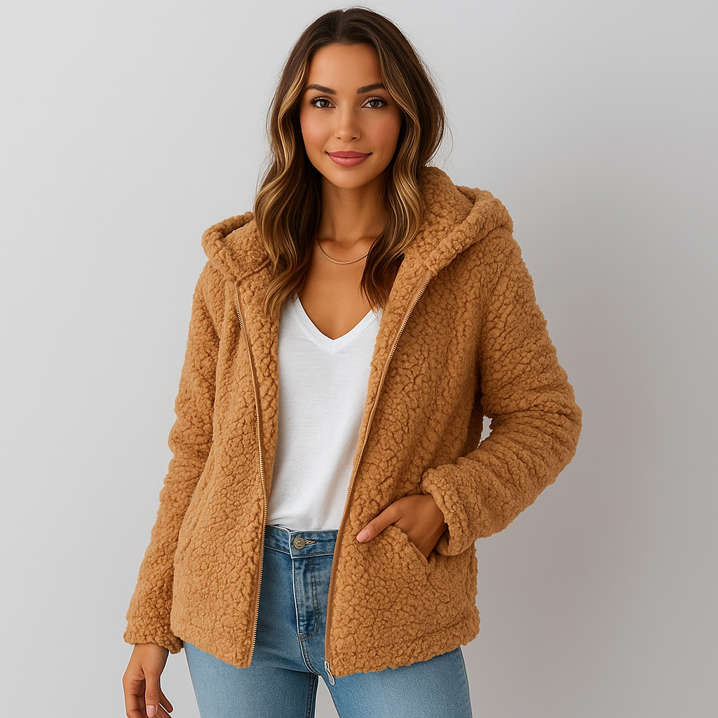 Veste douillette à capuche pour femme, style urbain décontracté, idéale saison froide.