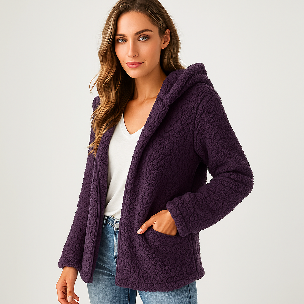 Veste femme à capuche chaude, style décontracté élégant, idéale pour automne et hiver.