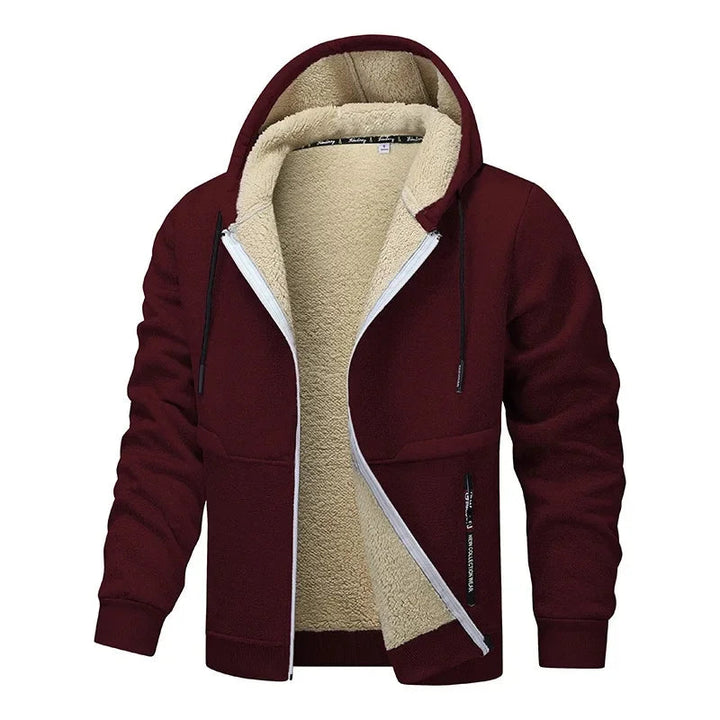 Homme portant une veste d'hiver chaude et confortable en milieu urbain. Protection élégante contre le froid automne/hiver.