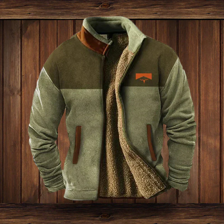 Mode masculine : Veste hivernale homme style western, motifs ethniques. Blouson chaud et tendance pour l'extérieur.