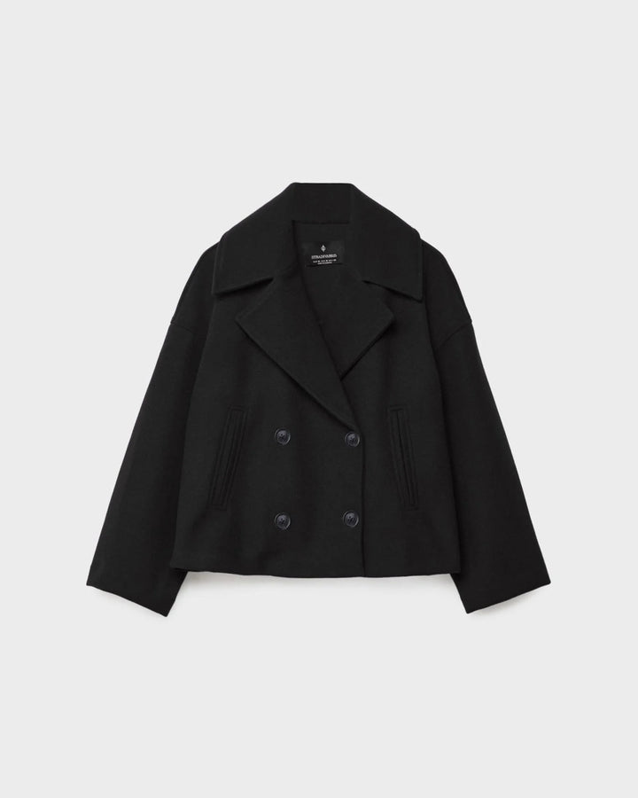 Veste femme chaude à coupe croisée moderne, couleur marron, élégante et confortable.