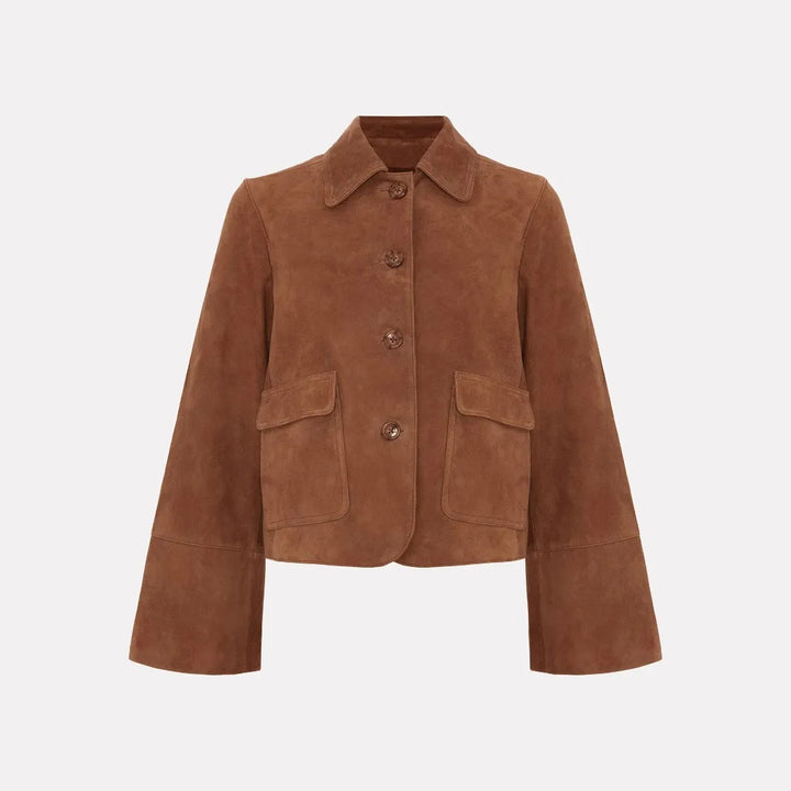 Veste courte marron pour femme, un essentiel élégant et intemporel pour vos tenues de printemps-automne.