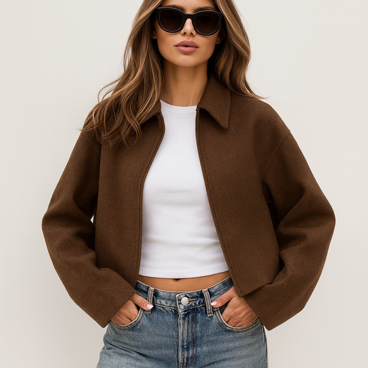 Veste courte femme, style décontracté et moderne, fermeture éclair. Confortable pour toutes les occasions.