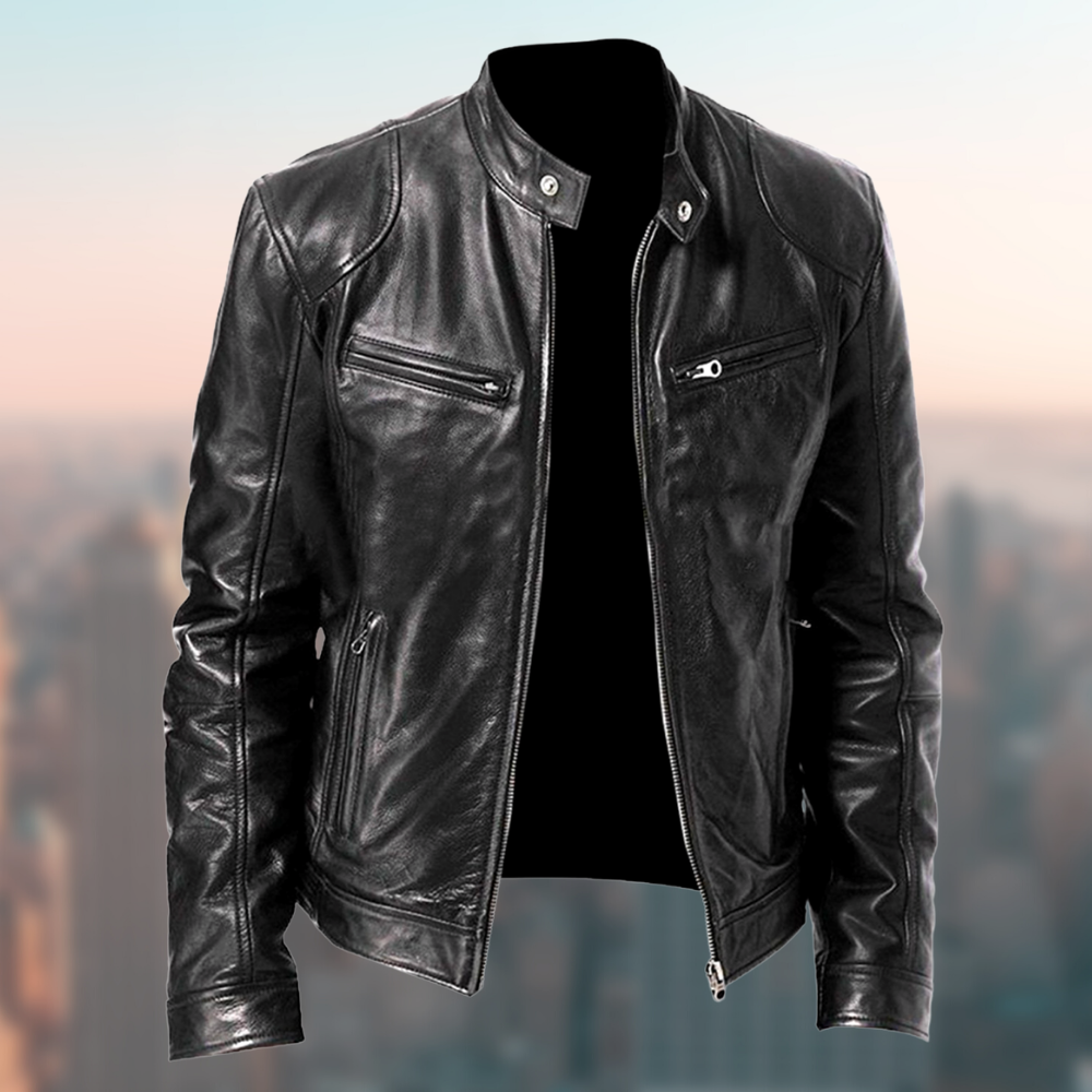 Veste cuir homme, coupe ajustée, style intemporel.  Cuir véritable, haute qualité.