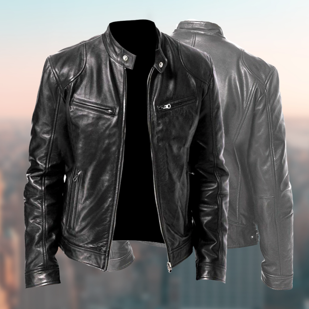 Veste cuir homme, coupe ajustée, style intemporel.  Cuir véritable, haute qualité.