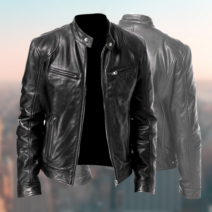 Veste cuir homme, coupe ajustée, style intemporel.  Cuir véritable, haute qualité.