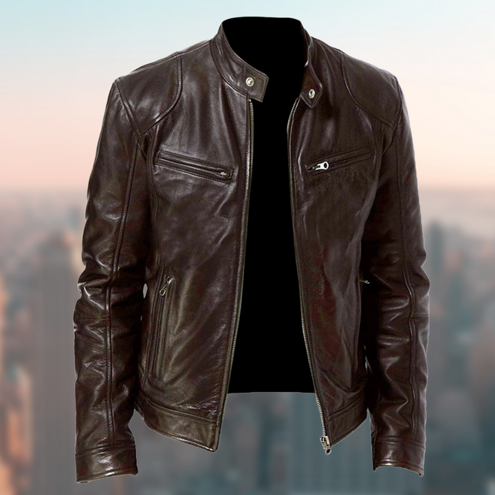 Veste cuir homme, coupe ajustée, style intemporel.  Cuir véritable, haute qualité.