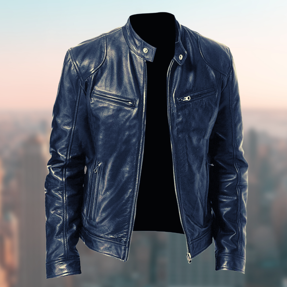 Veste cuir homme, coupe ajustée, style intemporel.  Cuir véritable, haute qualité.