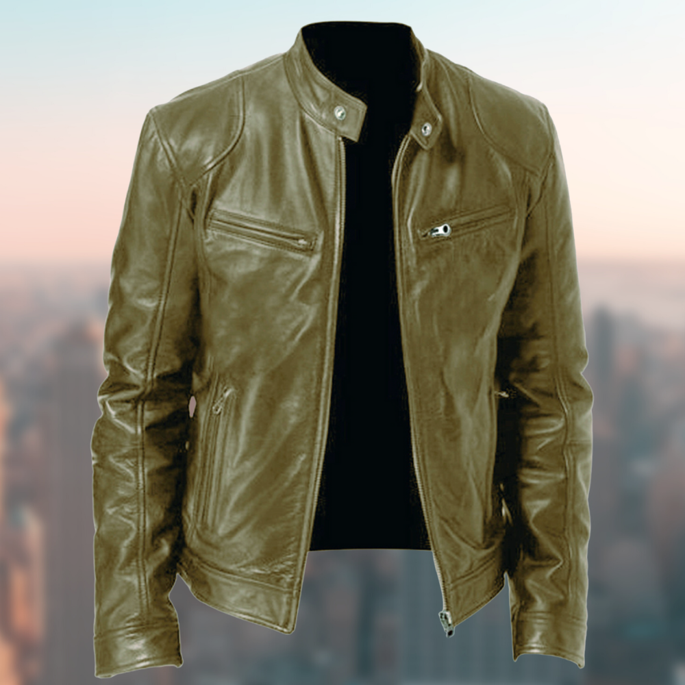 Veste cuir homme, coupe ajustée, style intemporel.  Cuir véritable, haute qualité.