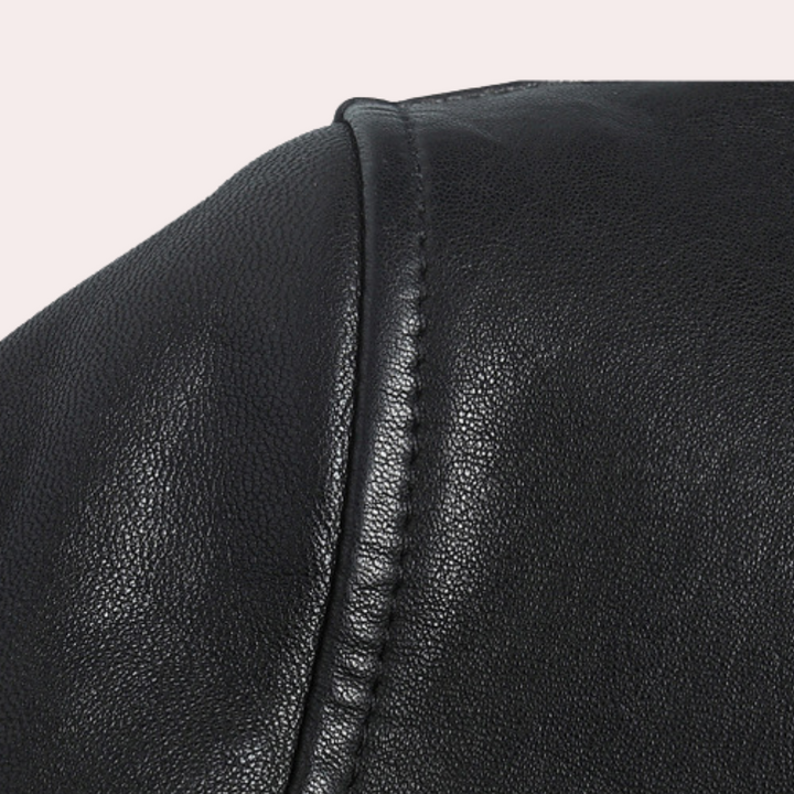 "Veste cuir homme élégante noir, châtaigne, camel, bleu marine vue de face, design intemporel et polyvalent"