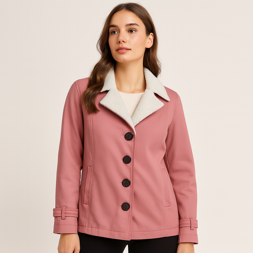 Veste femme d'hiver ultra confortable et chaude, avec des revers crantés raffinés. Style intemporel.