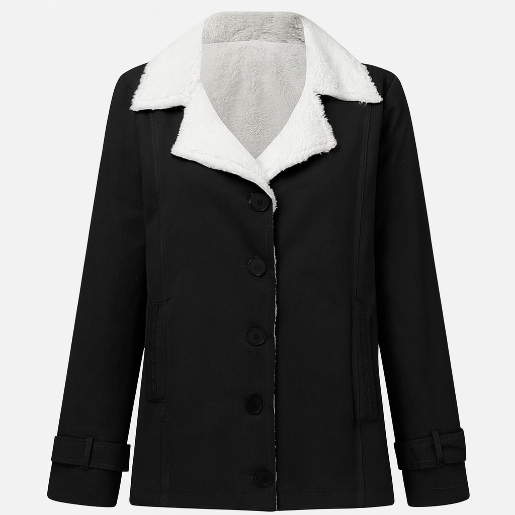 Veste femme élégante à revers crantés. Vêtement femme chic pour la mode hiver et le confort.