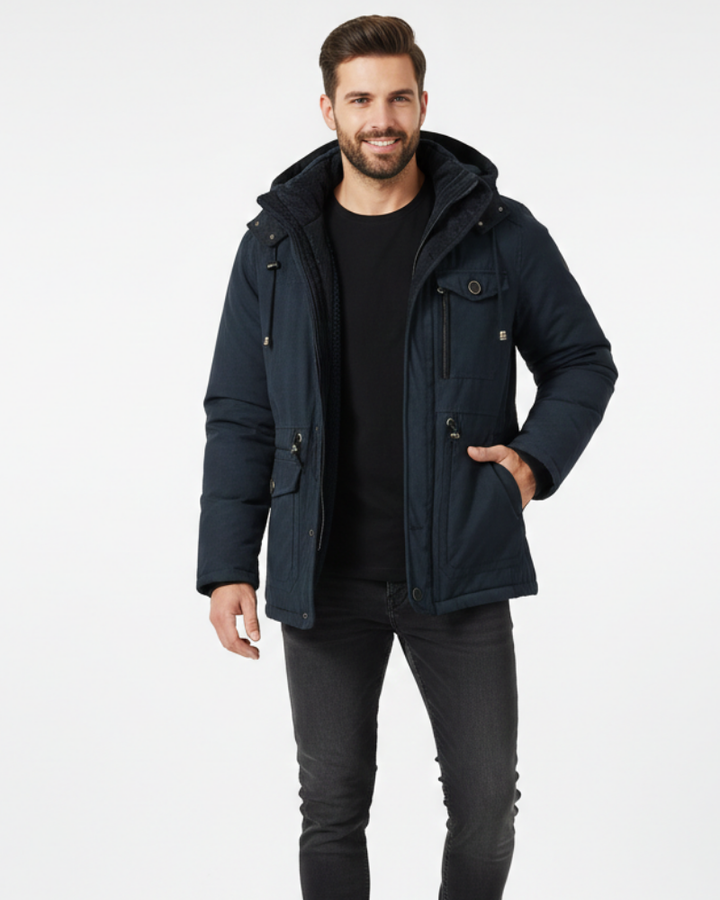 Manteau hiver homme casual kaki, imperméable et respirant. Veste chaude coupe-vent pour l'extérieur ou la ville.