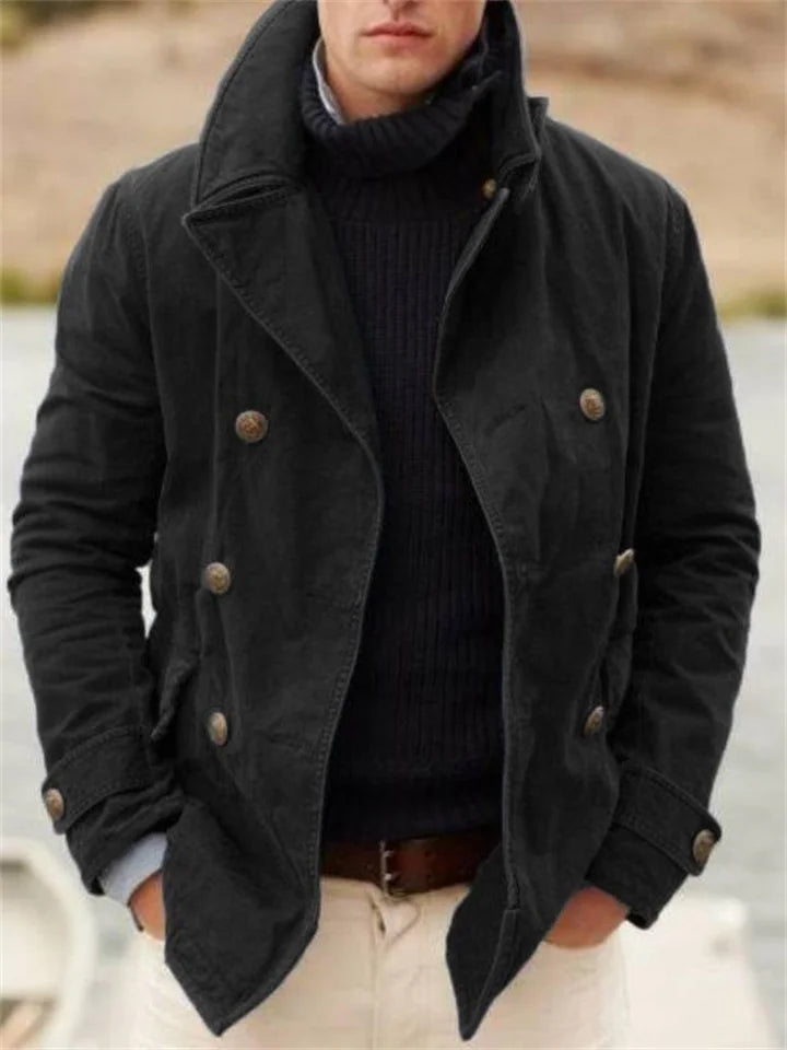 Veste d'hiver homme élégante noire, chaude et polyvalente. Manteau classique mode masculine pour un confort hivernal.