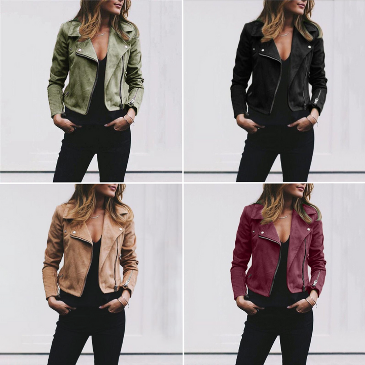 Veste femme motard rose, vêtement extérieur moderne et tendance. Pour un look chic et décontracté.