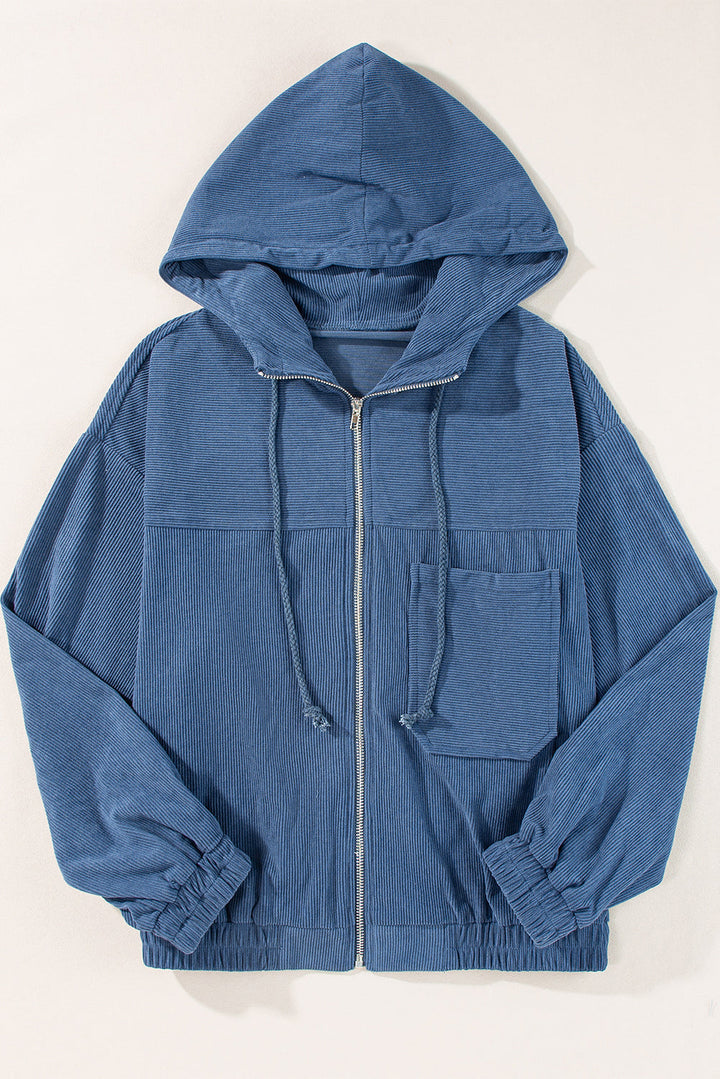 "Veste décontractée velours côtelé marron avec capuche, coupe fluide pour femmes, élégante et tendance"